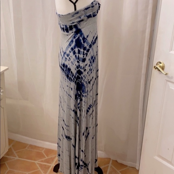 Women Enti Tie Dye Blue & Gray Maxi Cover Up Strapless Dress Size M - Picture 5 of 6